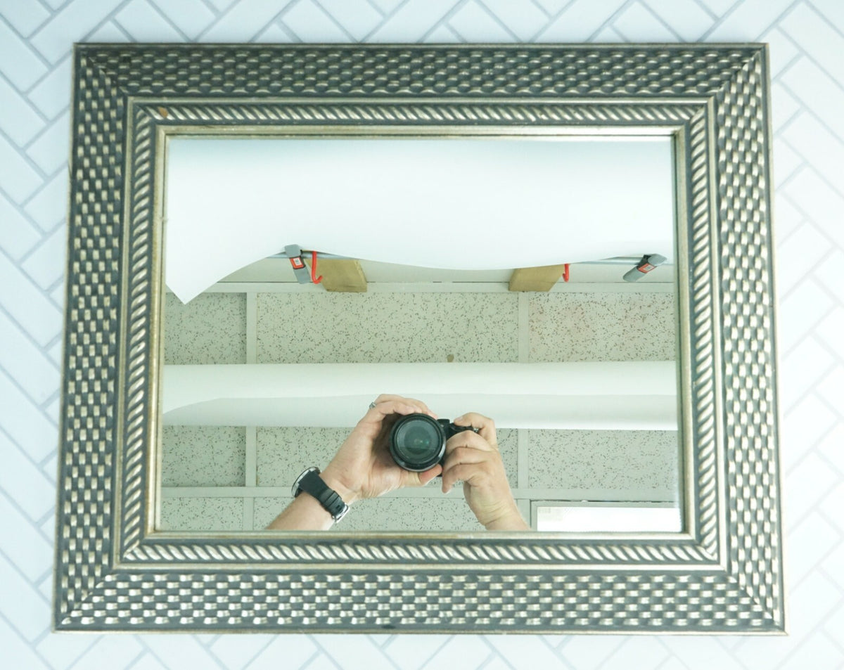 Vintage Silver and Black Woven Ornate Mirror 14"