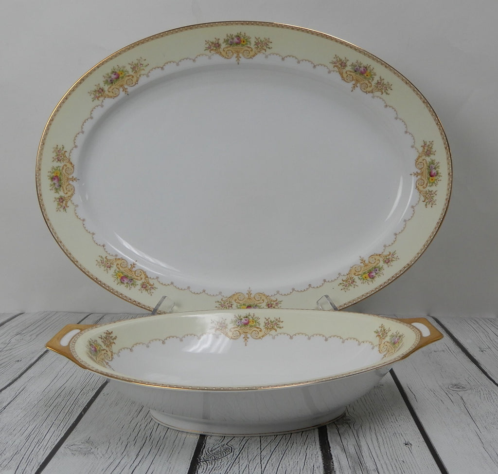 Vintage Meito NSP Fine China Set of 16-1/8" Platter and Oval Serving Bowl