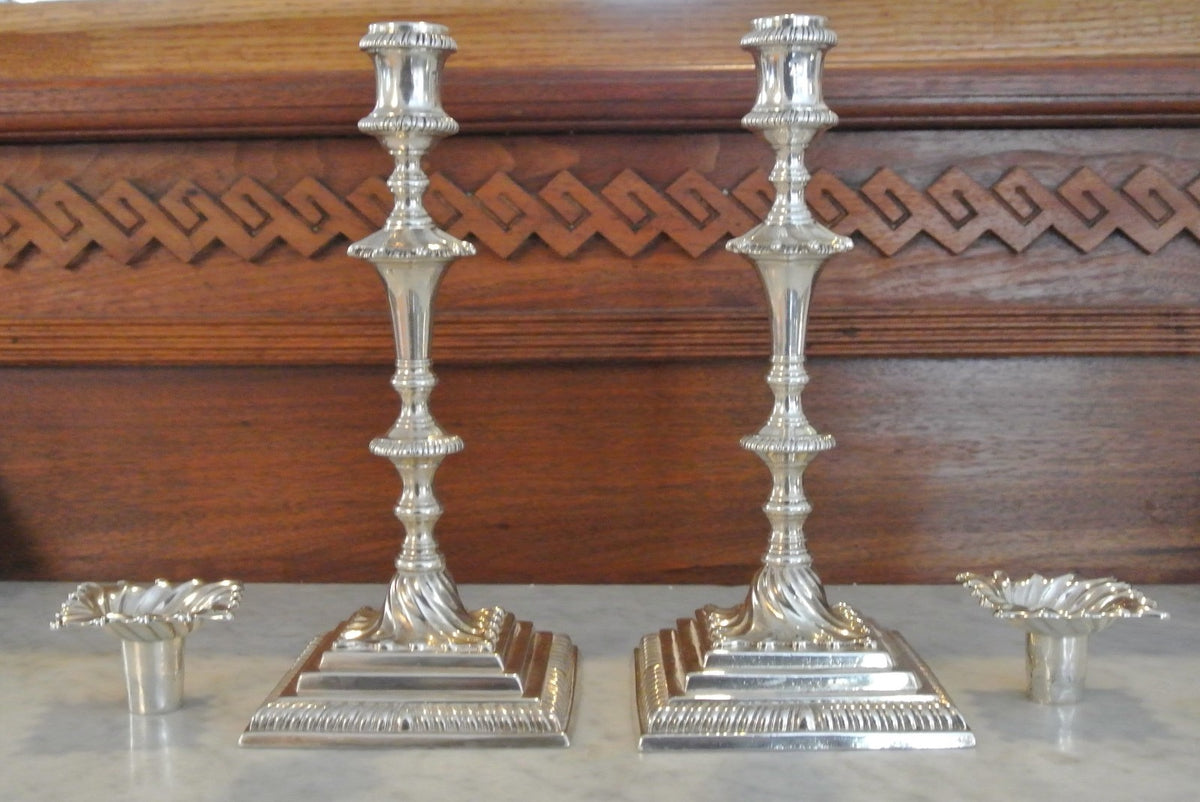 Antique Pair of George III Ebenezer Coker Silver Candlesticks - London 1760's