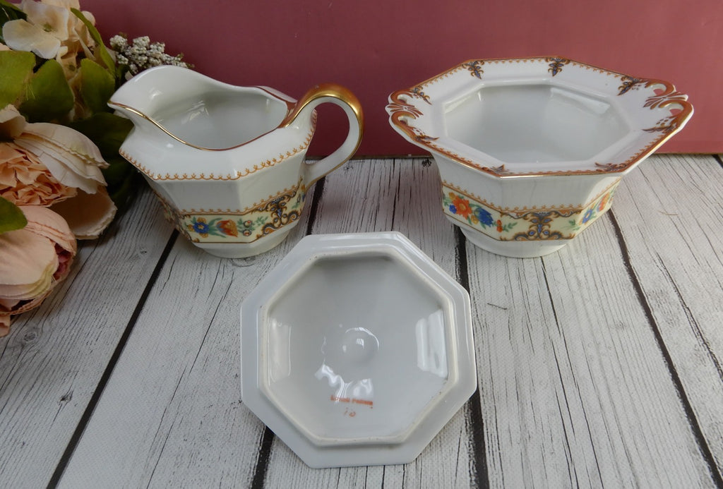 Pricess-China Geo F Bassett Bavaria Belwood Sugar Bowl&Creamer "Lowell Pattern"