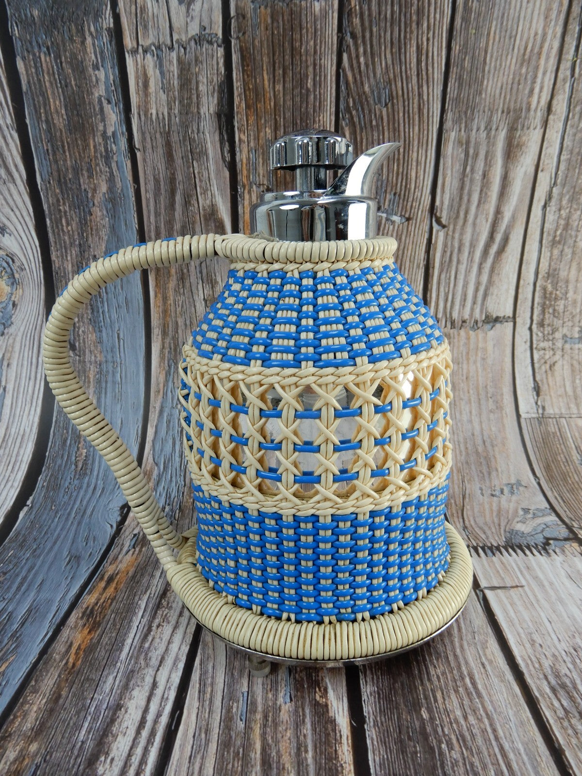 Vintage Plastic Wicker Wrapped 4 Cup Thermos