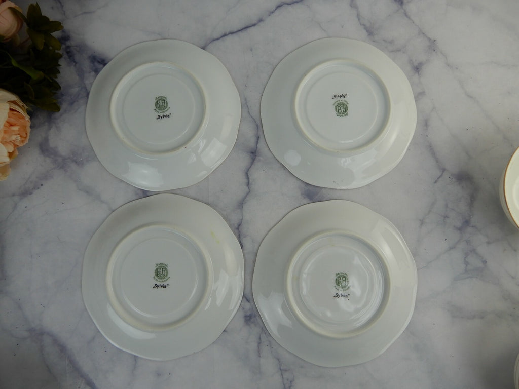 4 Baronet "Silvia" Made in Bohemia Czechoslovakia Soup Cups & Saucers