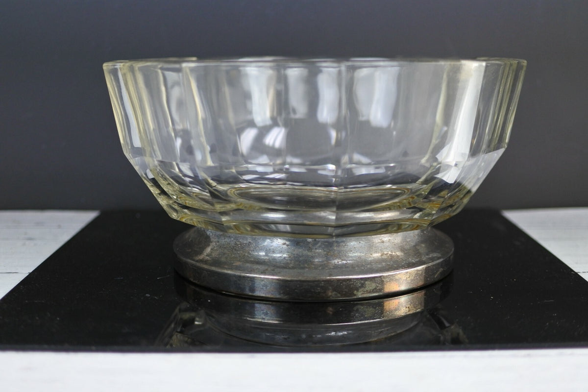 Godinger Crystal /Silver Plate Base Glass Bowl Made in Italy Geometric  Decor