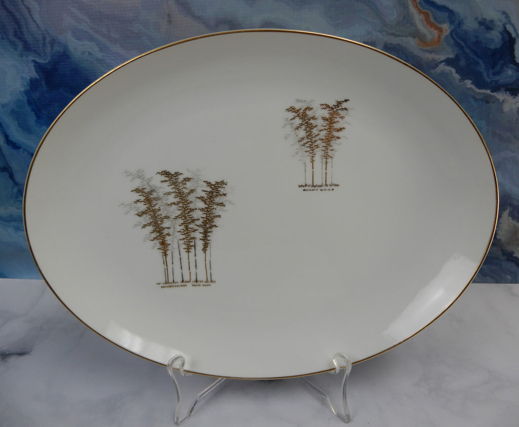 FUKAGAWA Arita Japan ~Gold Bamboo Oval Serving Bowl and 12" Platter