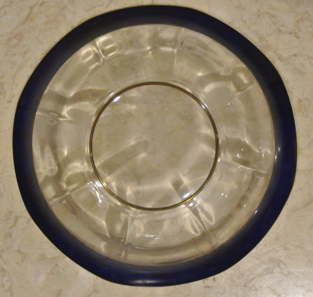 Blue Gold Glass Bowl, Clear Center, German Style (9" Diameter)