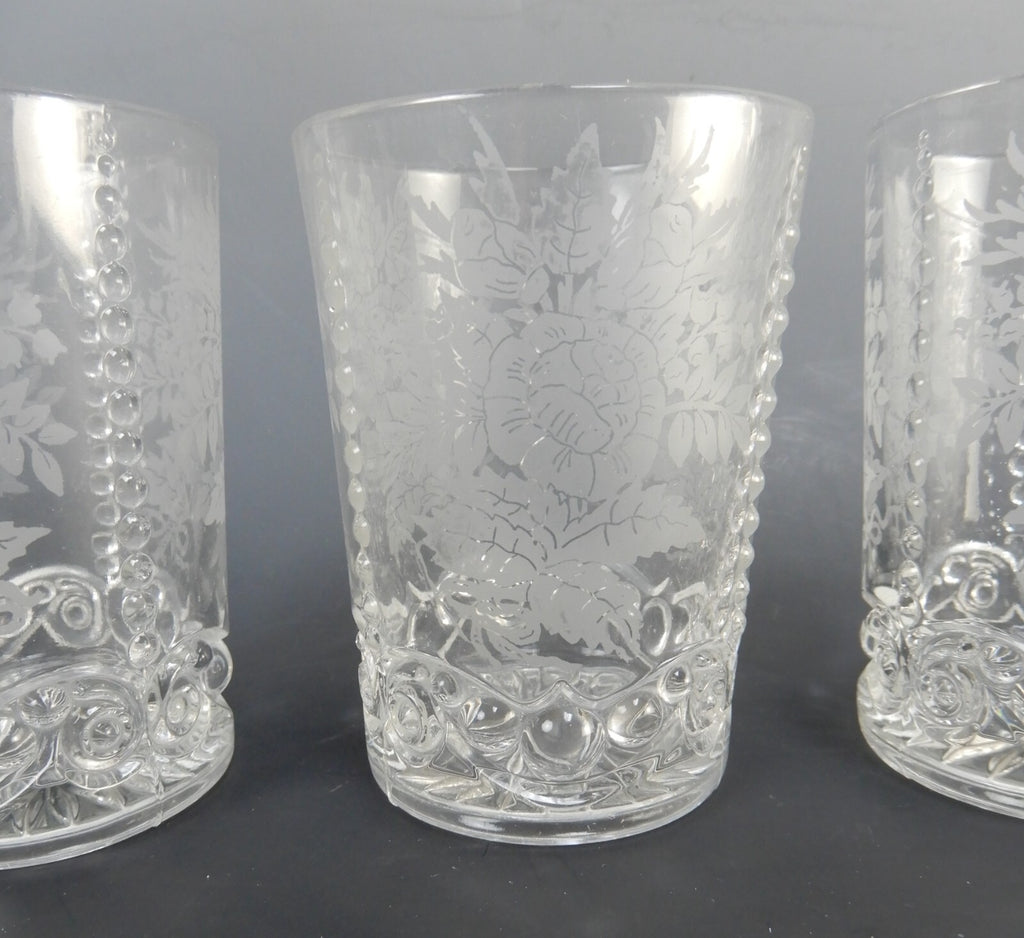 Set of 6 Vintage 8oz Acid Etch Clear Glass Hobnail Beverage Tumblers