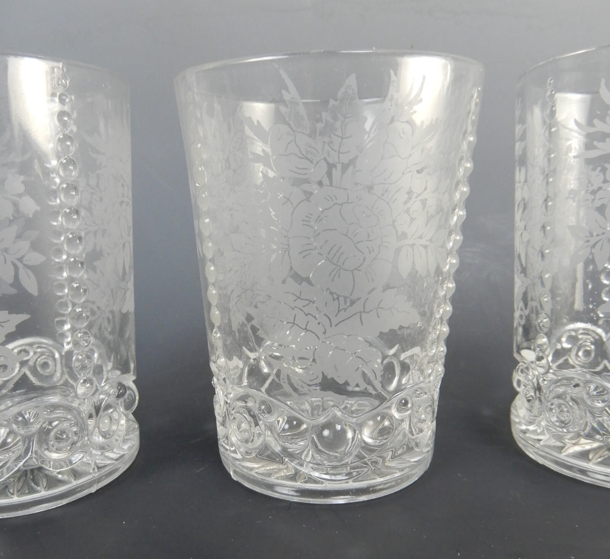Set of 6 Vintage 8oz Acid Etch Clear Glass Hobnail Beverage Tumblers