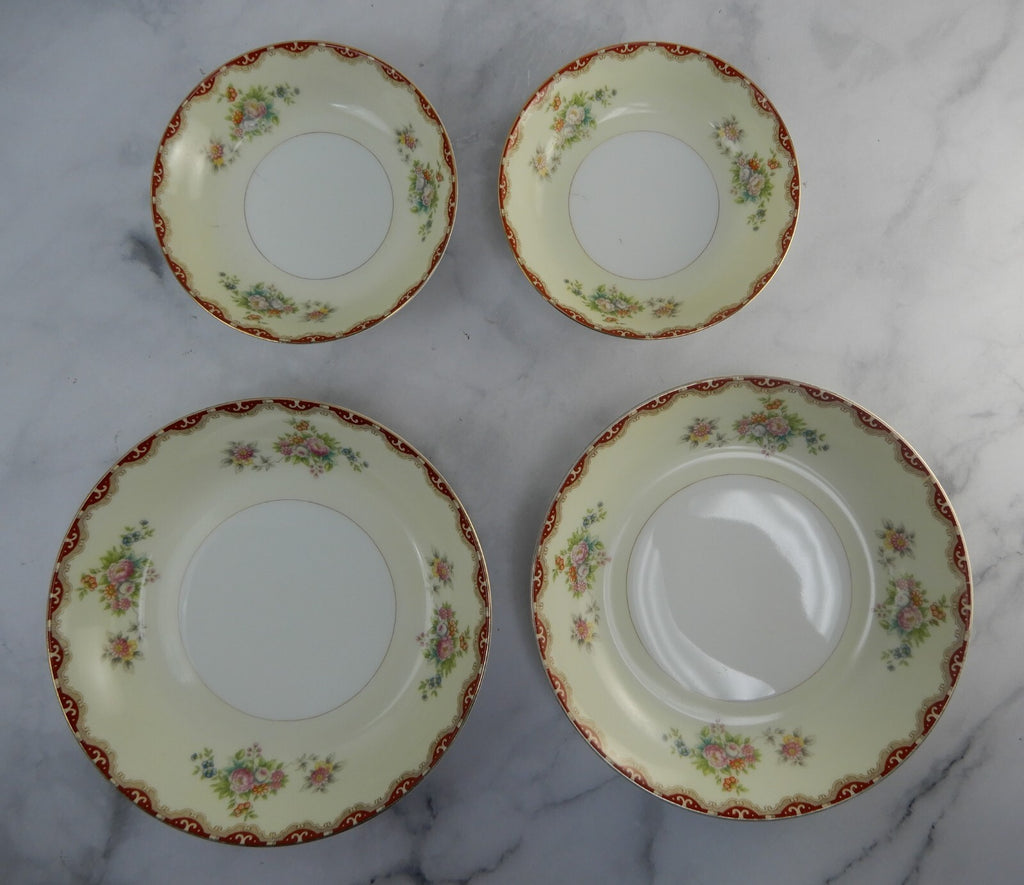 Vintage Meito China Floral Japan Two Soup Bowls and Two Fruit Bowls