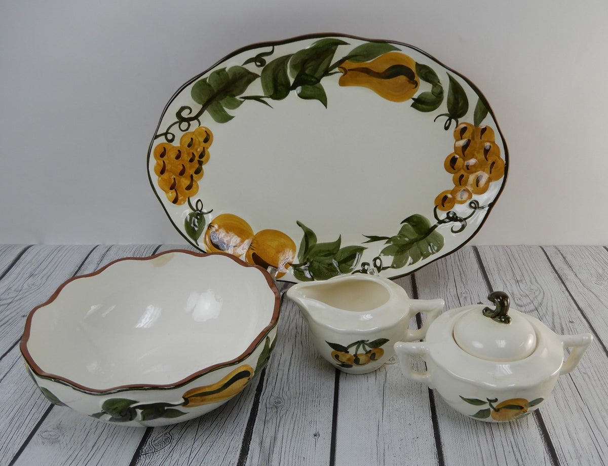 Platter, Bowl,Sugar & Creamer of Hand Painted STANGL "Sculptured Fruit" Pattern