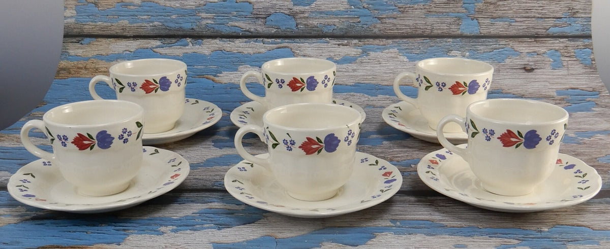 PV Peasant Village Espresso Demitasse Set 6 Cups & Saucers Made in Italy