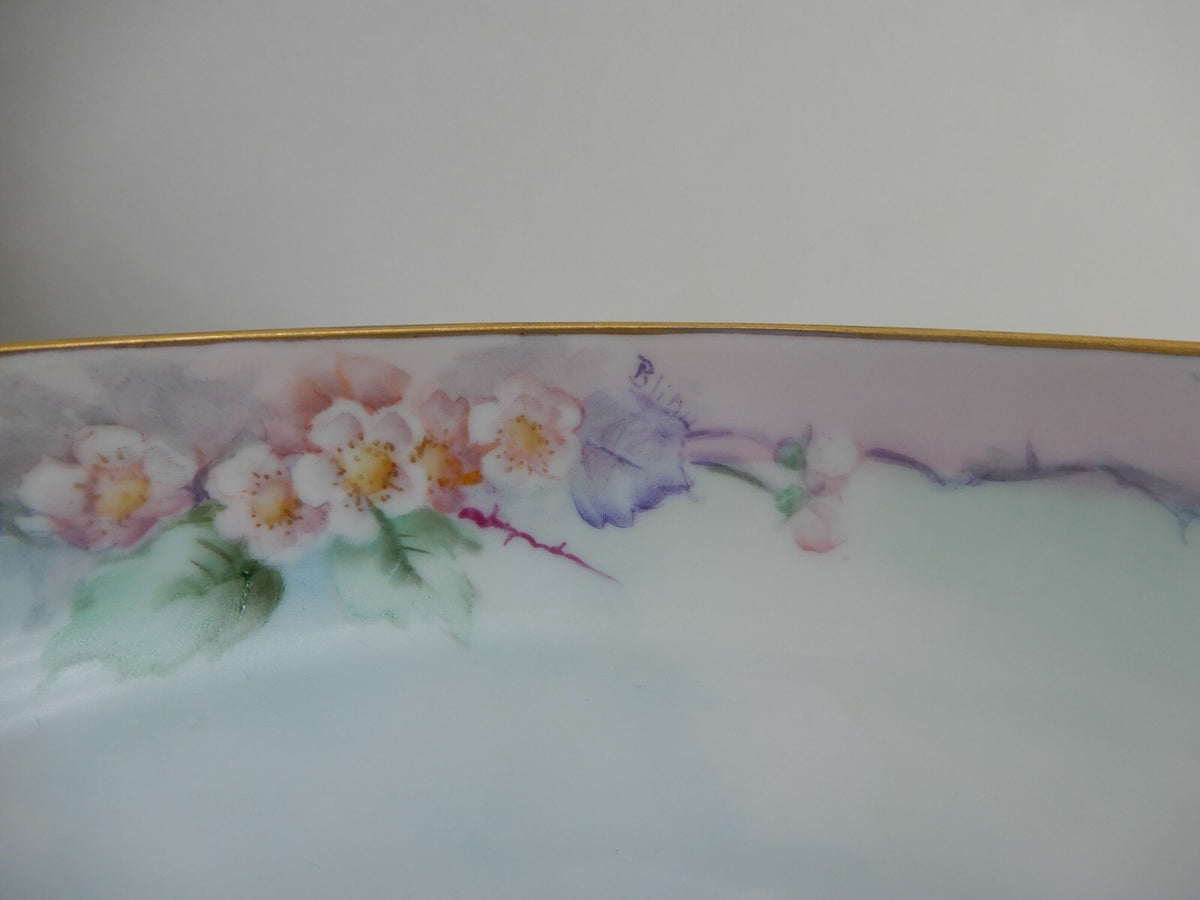 "Rosenthal Self Bavaria" Hand Painted Pink Flowers & Signed 9" Decorative Bowl