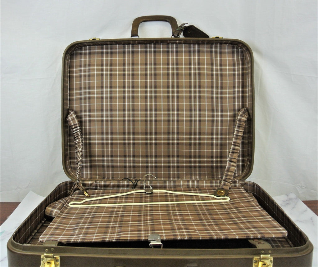 Original 1940s 1950s Vintage Light Brown Leather Luggage Suitcase