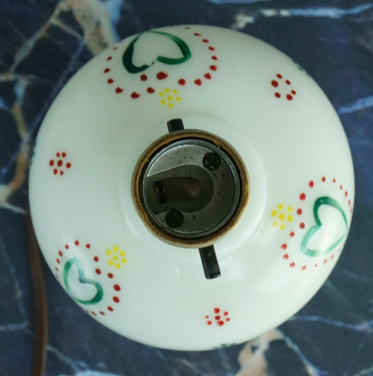 Vintage Glass Table Lamp with Hand Painted Hearts Design Milk Glass