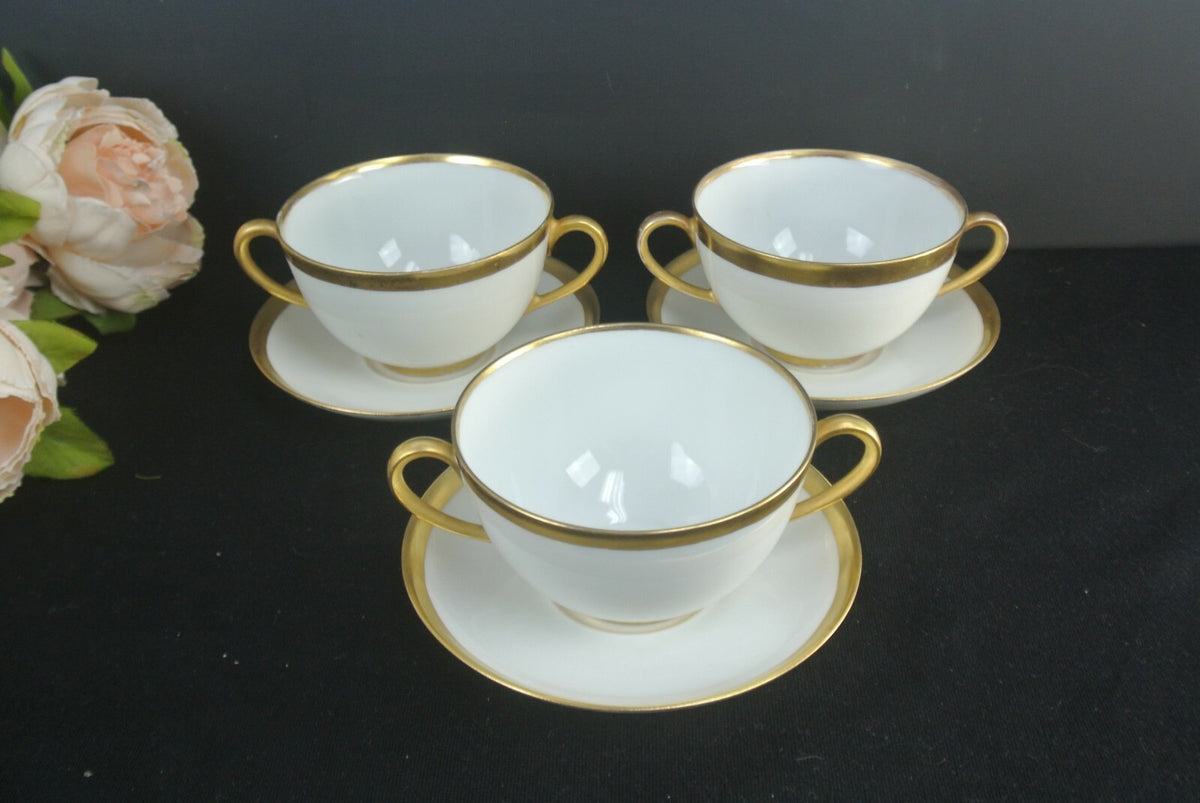 Mismatched Set Of 3 Thomas Bavaria Two Handle Cup And Haviland Limoges Saucers