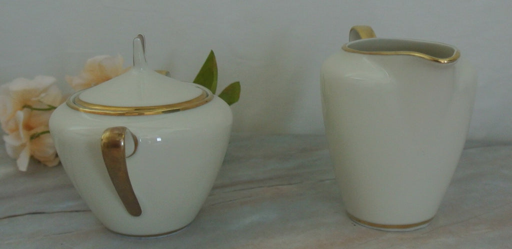 Vtge Winterling Marktleuthen Bavaria Creamer and Sugar Bowl Cream Color Gold Rim