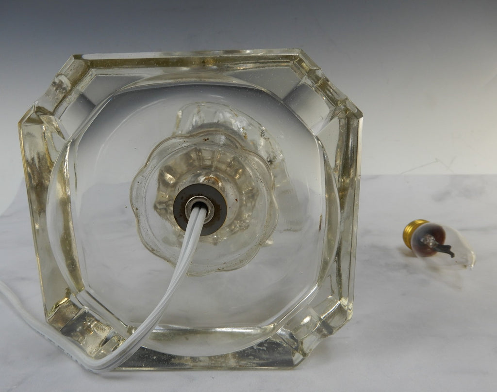 Vtg. Crystal 22-1/4" Tall Table Lamp W/Hanging Prisms and Flicker Flame  Bulb