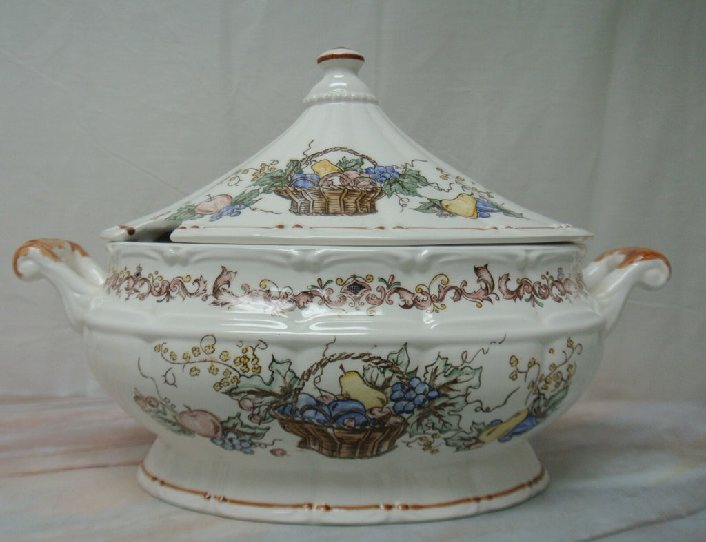 Vintage Soup tureen Harvest Fruit Basket Ceramic Japan No Ladle