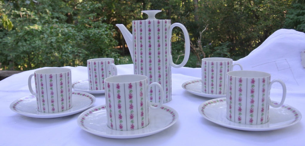 Thomas Germany Mid Century  Coffee Pot and 4 Cups and Saucers White Porcelain