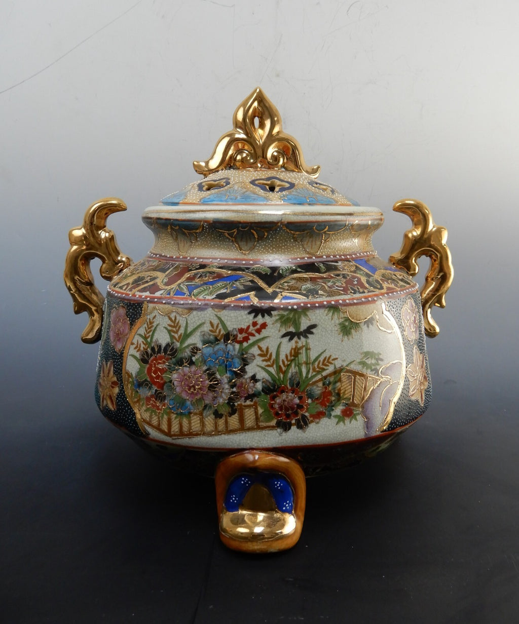 Vintage Big 9" Porcelain Incense Burner Ceramic Censer Tripod