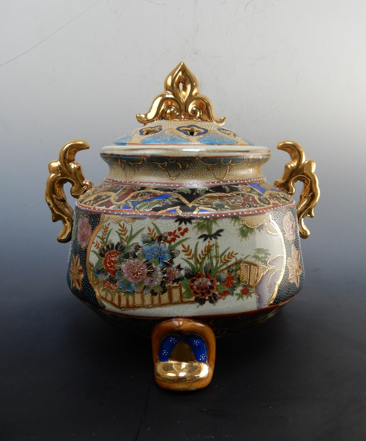 Vintage Big 9" Porcelain Incense Burner Ceramic Censer Tripod