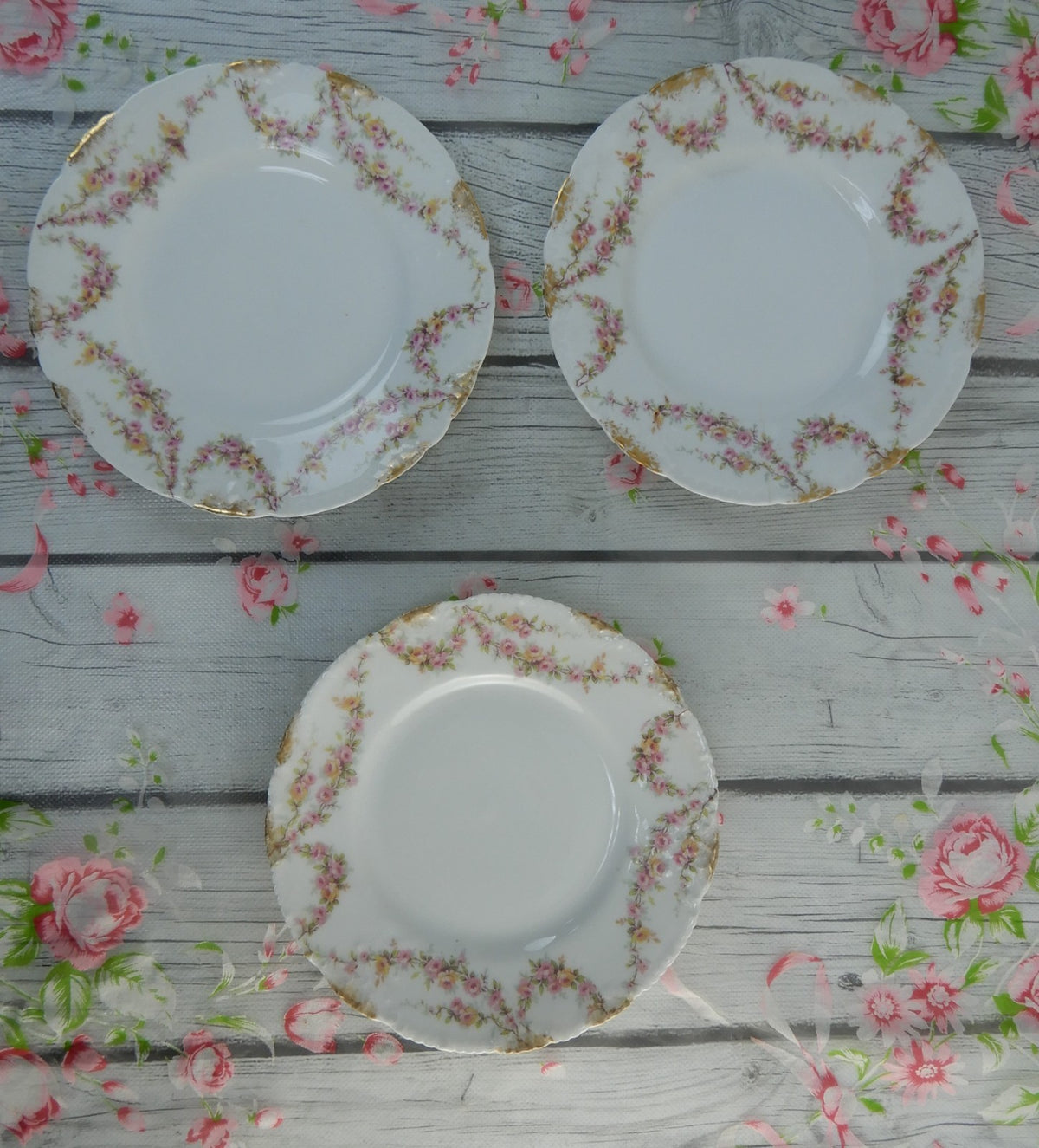 12 Piece Antique Theodore Haviland Limoges Schleiger 145 with Chips