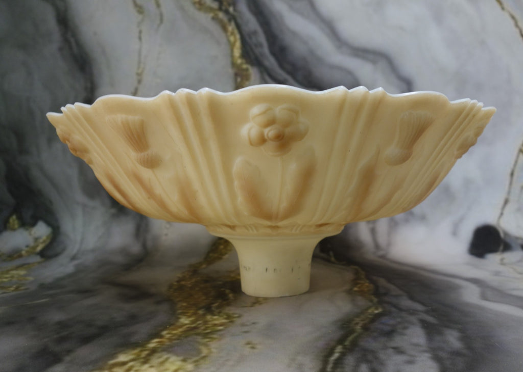 Heavy Torchiere Opaque White & Caramel Shade Embossed Art Deco for Floor Lamp