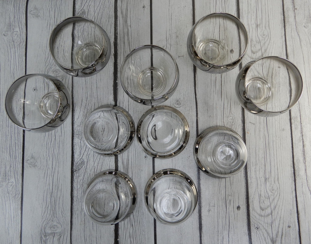 5 Queens Lusterware Shrimp Cocktail Set Dorothy Thorpe Style Silver Mercury Fade