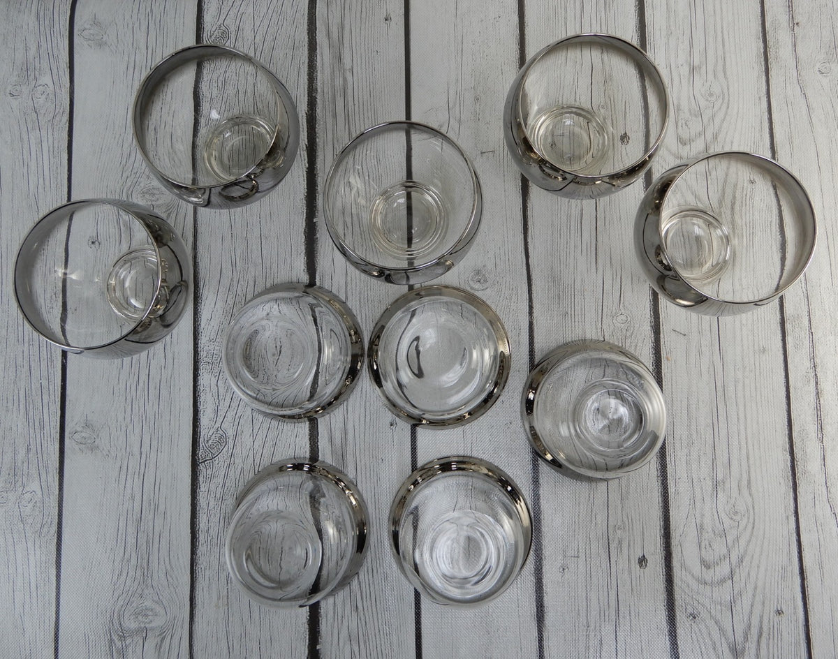 5 Queens Lusterware Shrimp Cocktail Set Dorothy Thorpe Style Silver Mercury Fade