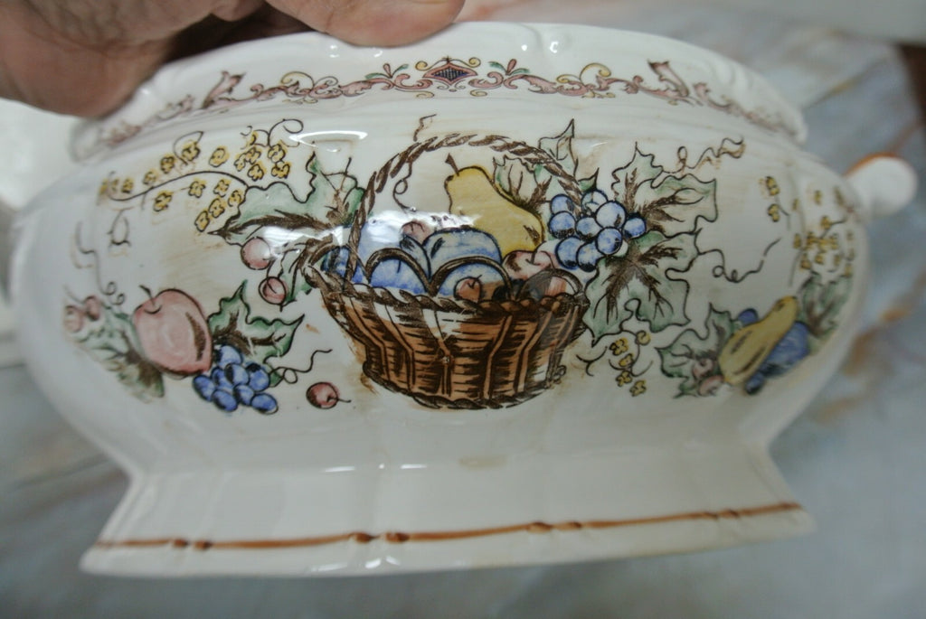 Vintage Soup tureen Harvest Fruit Basket Ceramic Japan No Ladle