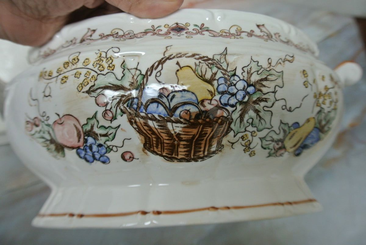 Vintage Soup tureen Harvest Fruit Basket Ceramic Japan No Ladle