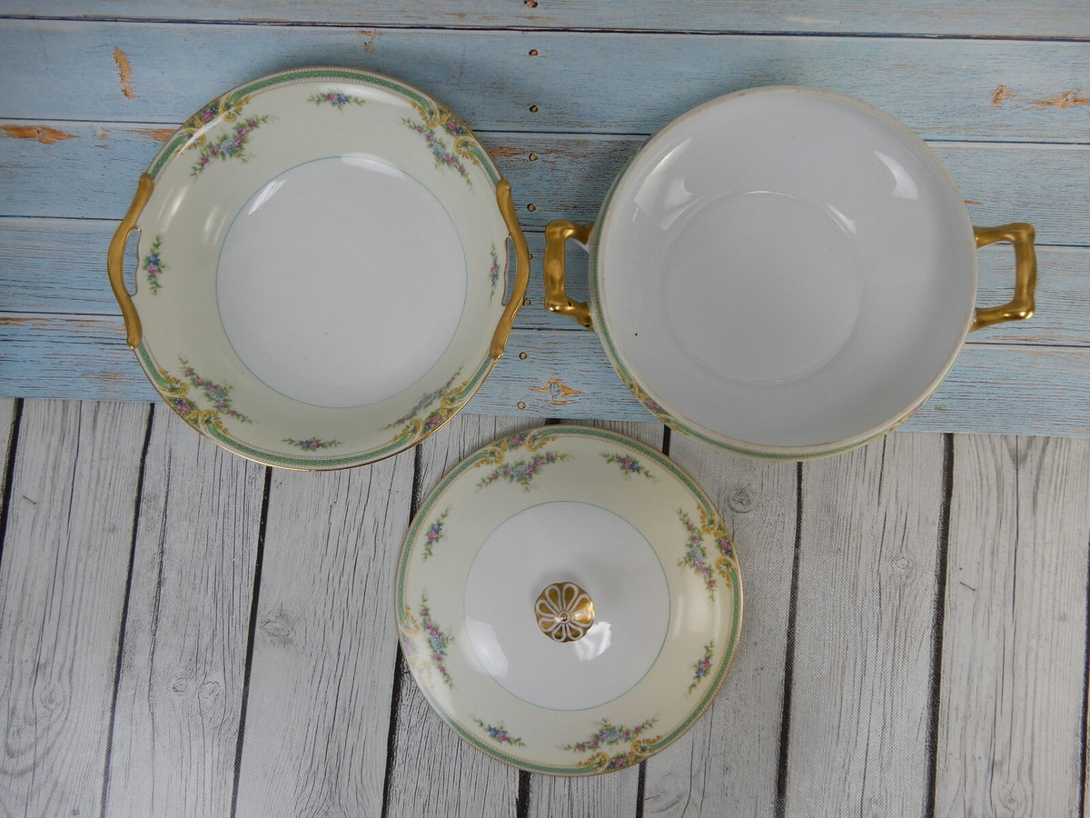 Noritake Floral Bouquet "Plaza" Round Serving Bowl and Lidded Serving Bowl