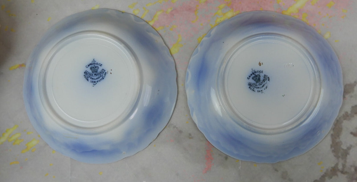 2 Coupe Soup Bowls Antique Alfred Meakin Flow Blue "Cambridge" Pattern