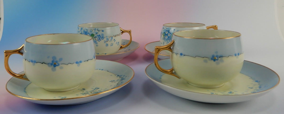 4 Pc. Stouffers Hand Decorated Blue Forget Me Not~ Cups and Saucers