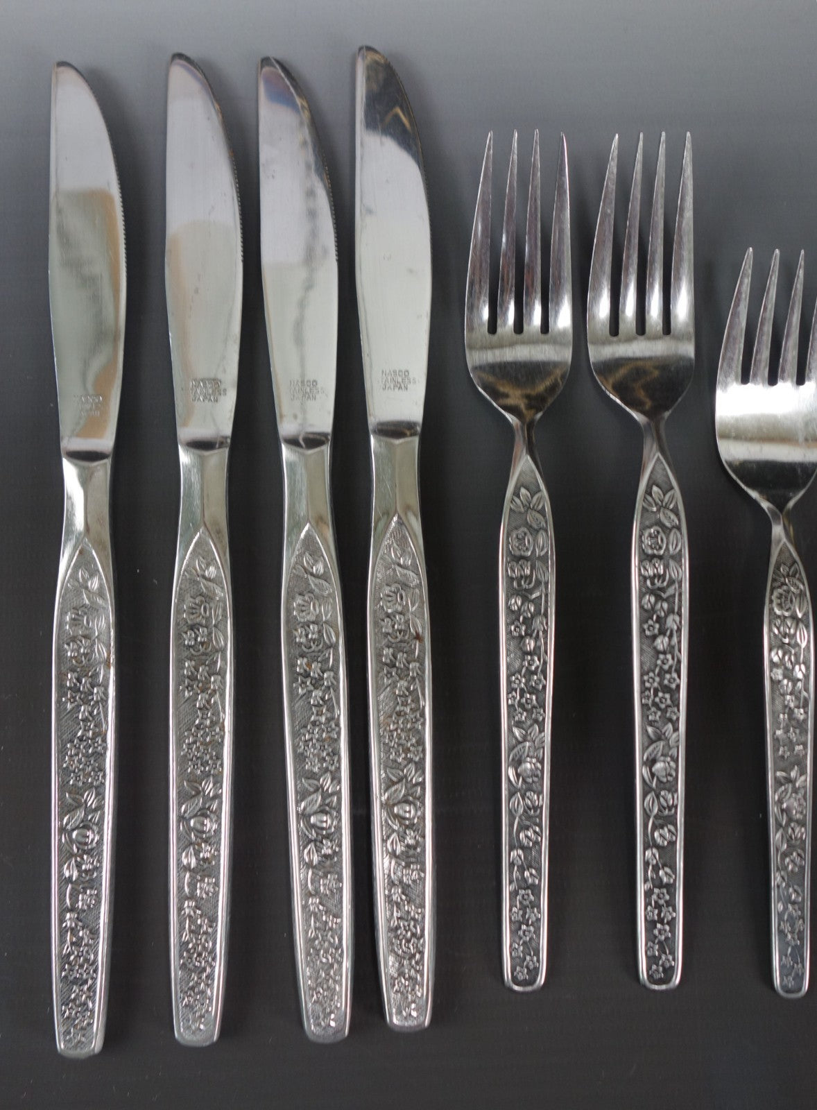 22 Piece of NASCO Sevita Repousse Floral Stainless Steel Made in Japan