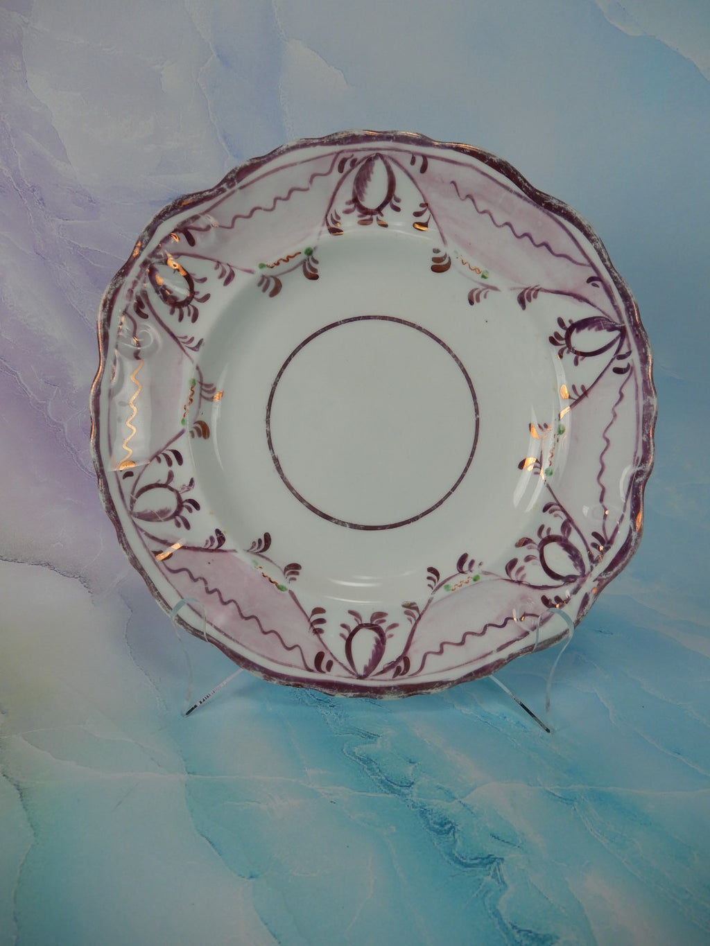 Antique Early 19th Century  Sunderland Pink Lustreware 8-1/2" Cabinet Plate