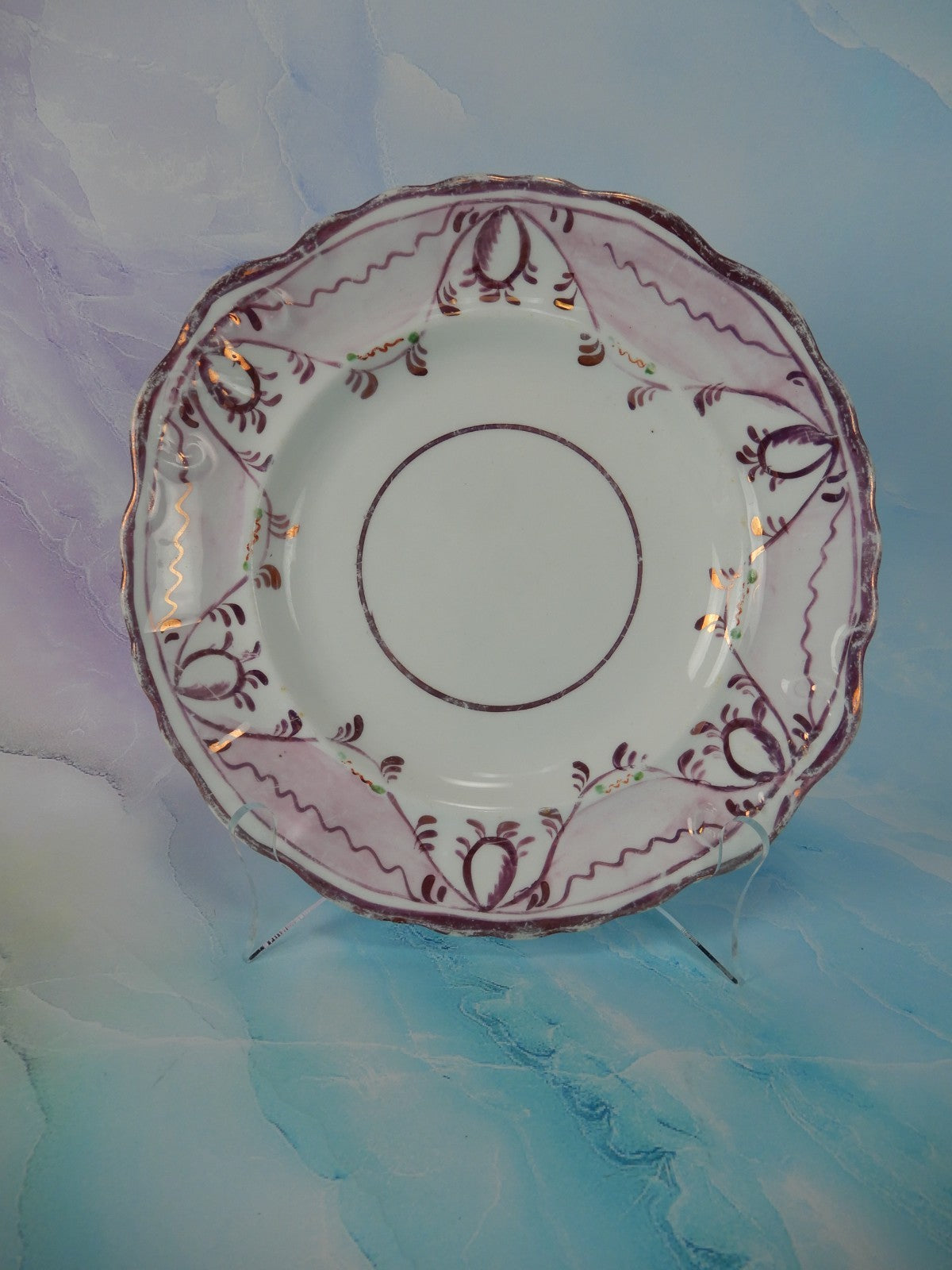 Antique Early 19th Century  Sunderland Pink Lustreware 8-1/2" Cabinet Plate