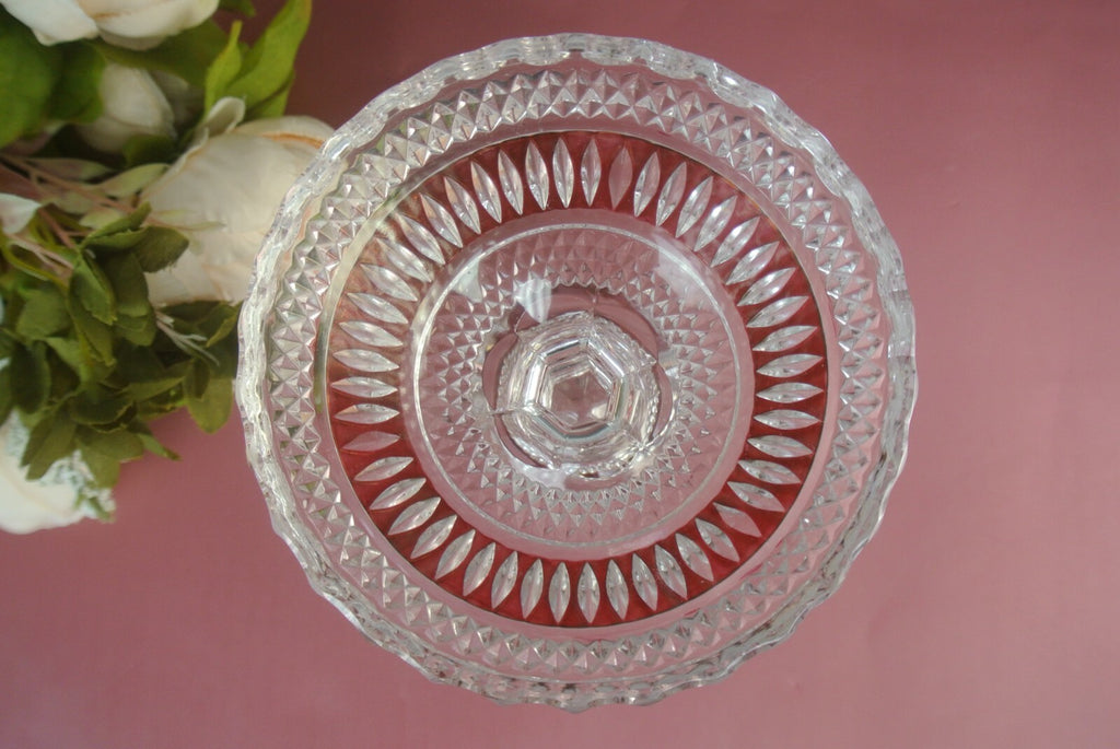 Vintage Diamond Crystal Compote W/ Painted Red Accents