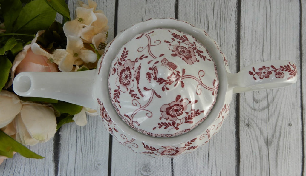 Vintage Johnson Bros. Indies White/ Pink Floral Ironstone Tea Pot England
