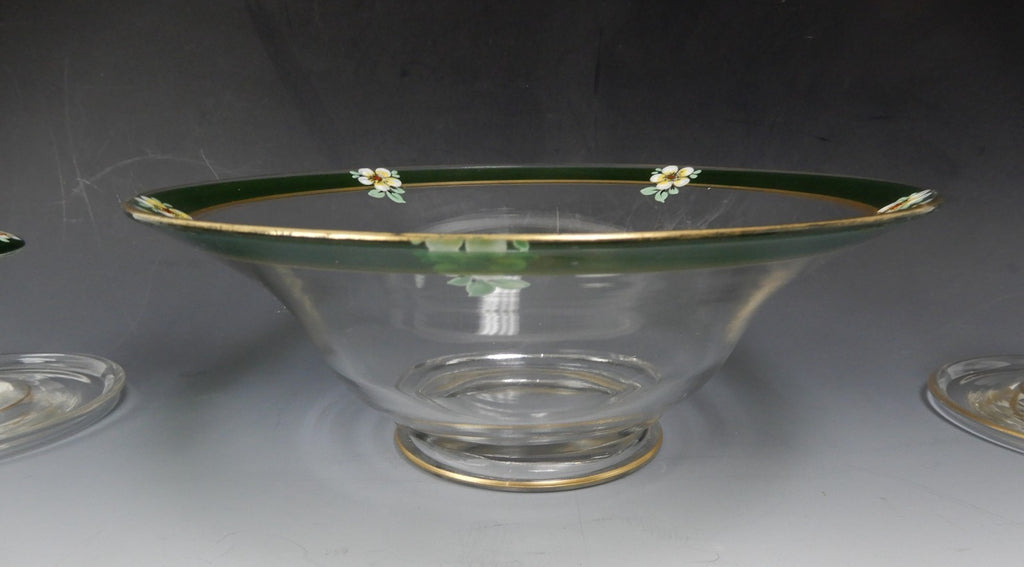 Indiana Glass Co Enamel Hand Painted Vegetable Serving Bowl w/ Candle Holders