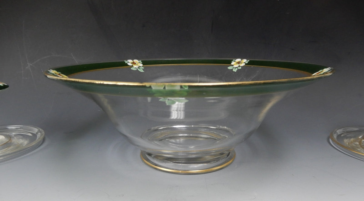 Indiana Glass Co Enamel Hand Painted Vegetable Serving Bowl w/ Candle Holders