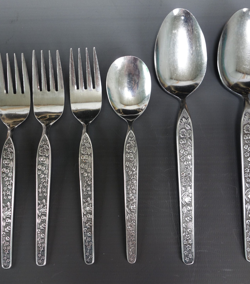 22 Piece of NASCO Sevita Repousse Floral Stainless Steel Made in Japan