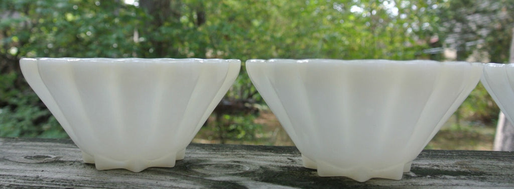 Set of 4 Fire King Lite Peach Opaque Milk White Ribbed Glass Bowls