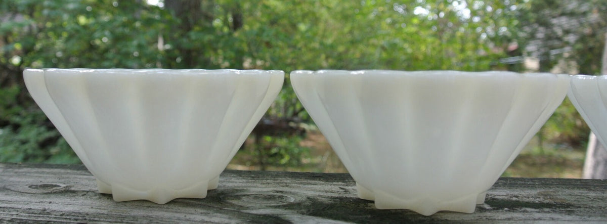 Set of 4 Fire King Lite Peach Opaque Milk White Ribbed Glass Bowls
