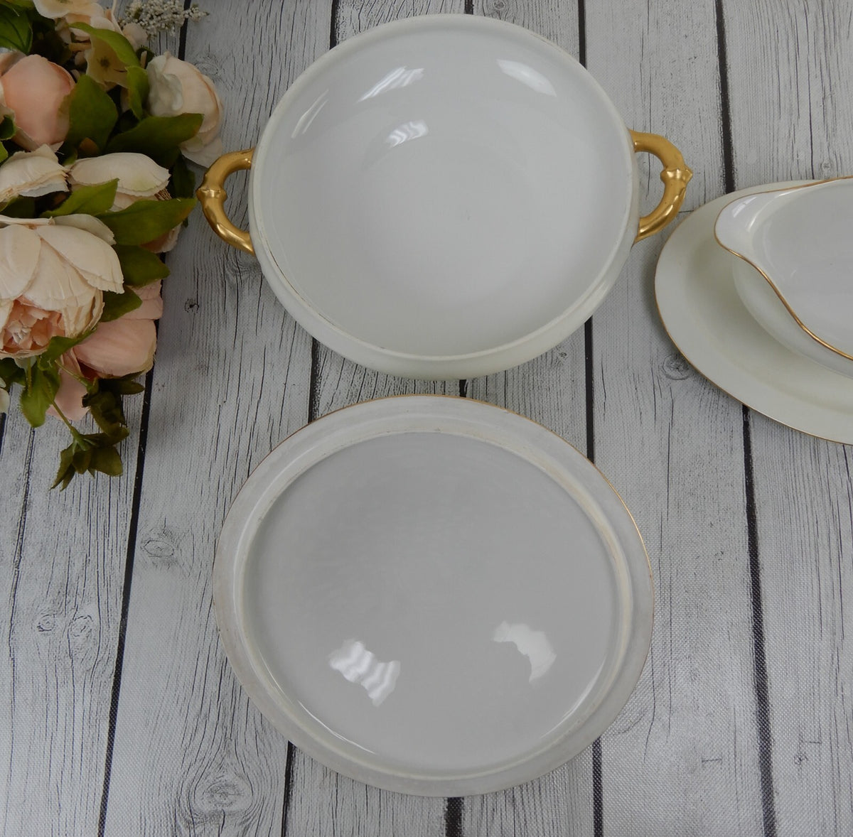 Vintage Haviland Limoges France Tureen and Gravy Boat W/with Letter M