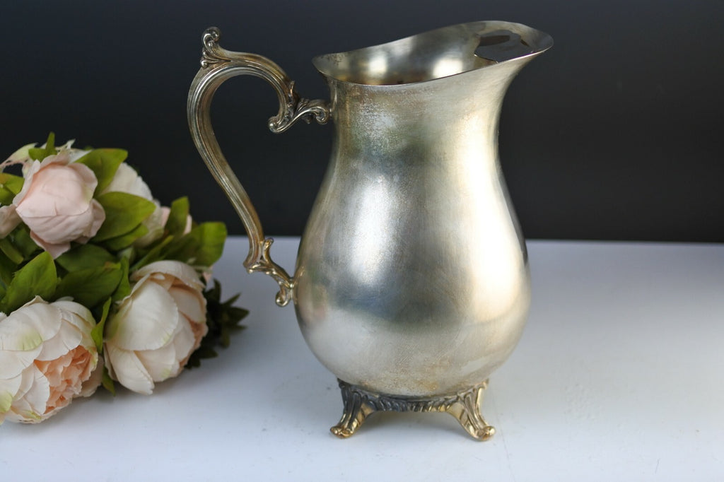 WM Rogers Silverplate Water Pitcher Footed Stand Vintage And Ice Guard 817