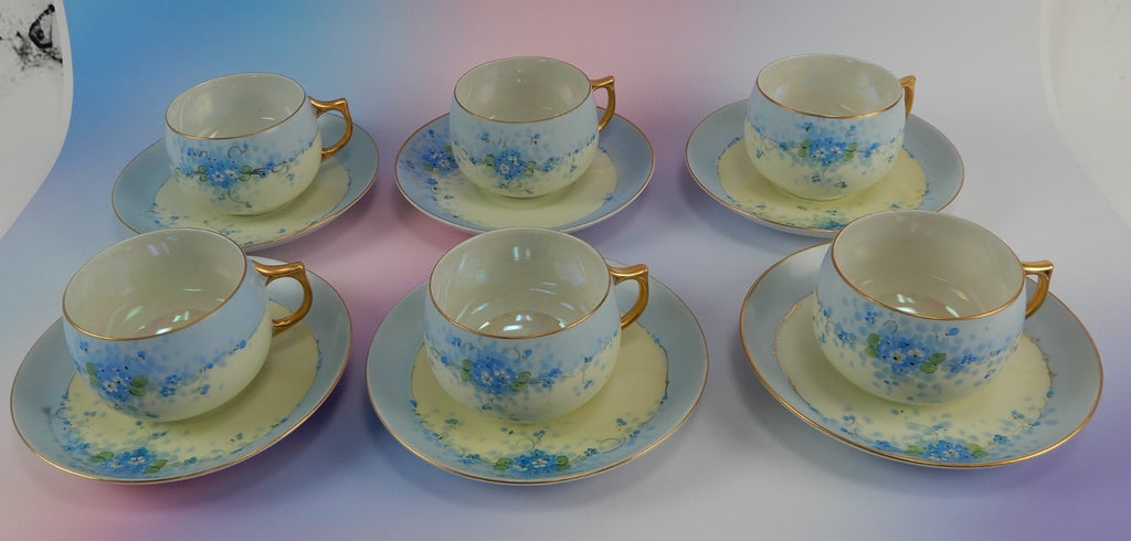 6 Pc.Set J&C Bavaria Stouffer Hand Decorated Blue Forget Me Not Cups and Saucers