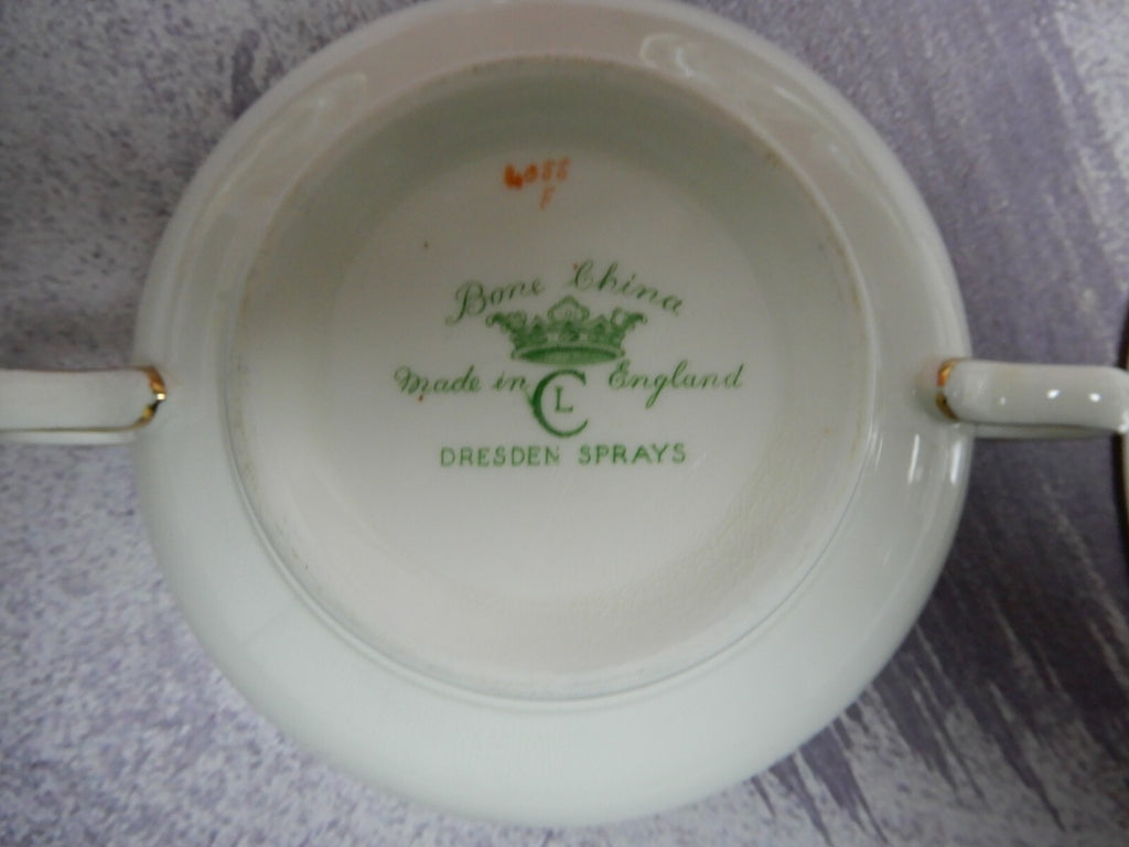 Set of 4 Vtg Dresden Sprays Cream Soup Bowls and Underplates CL Made In England