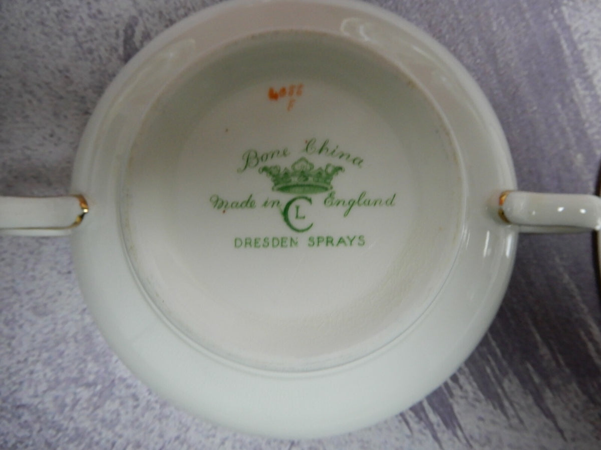 Set of 4 Vtg Dresden Sprays Cream Soup Bowls and Underplates CL Made In England