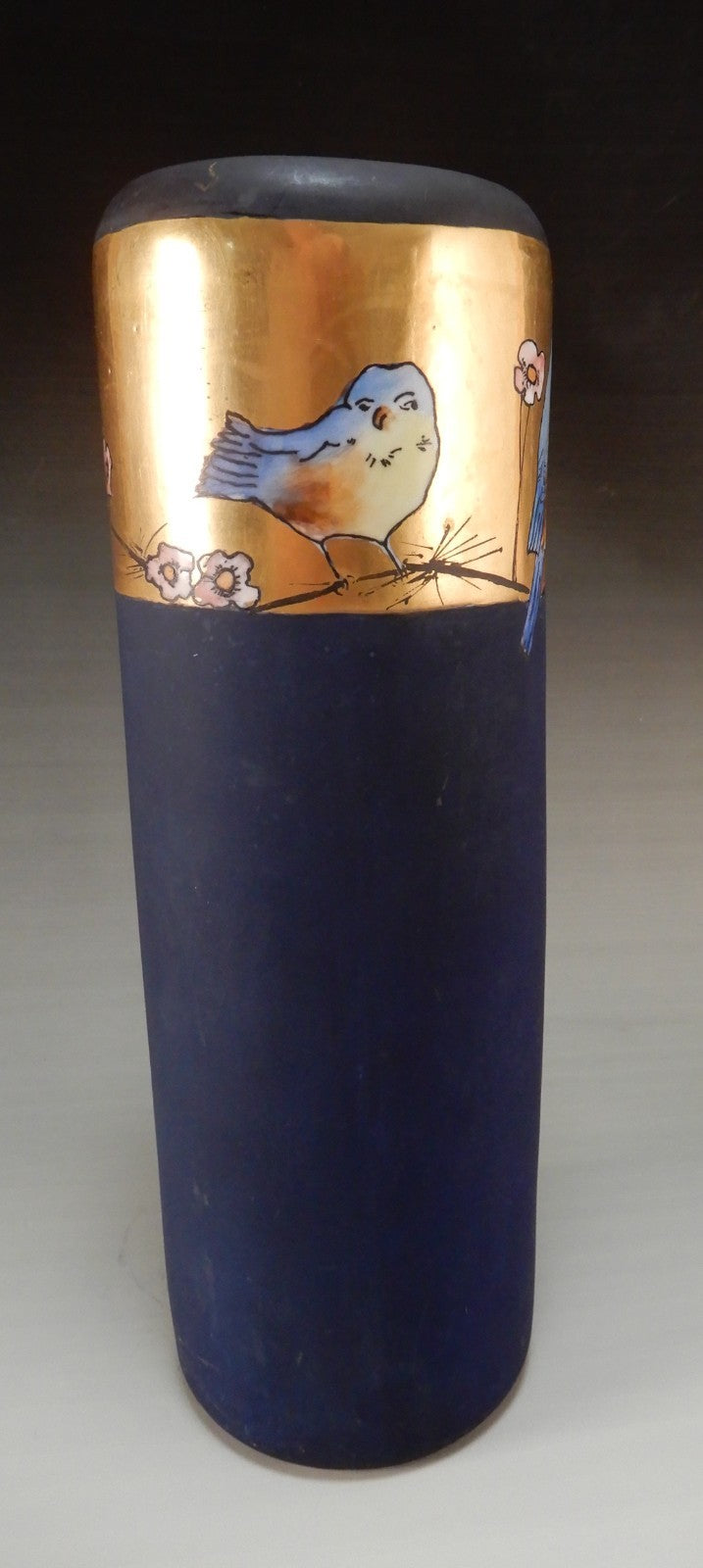 Antique PH Leonard Vienna Austria Hand Painted Birds Cylindrical 12-1/2" Vase