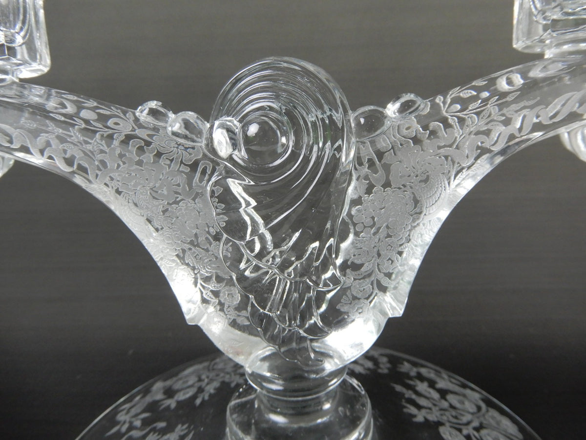 2 Pc. Double Light Candlestick Light Candelabras Fern Pat. Etched Base &Bobeches
